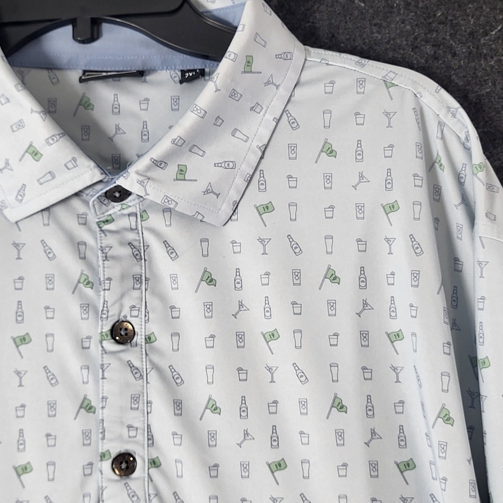 TravisMathew Mens 2XL Blue Golf Cocktail Print Short Sleeve Performance Polo